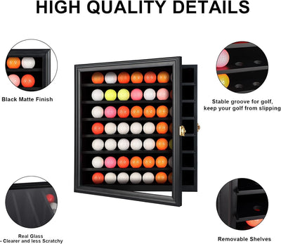 Golf Ball Display Case - Wall Mounted Holder with Glass Door, Ideal Gift for Golf Enthusiasts